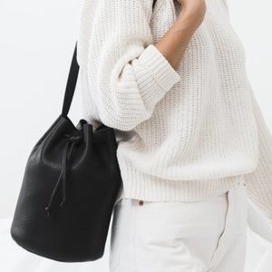 Baggu Drawstring Leather Bucket Bag Black